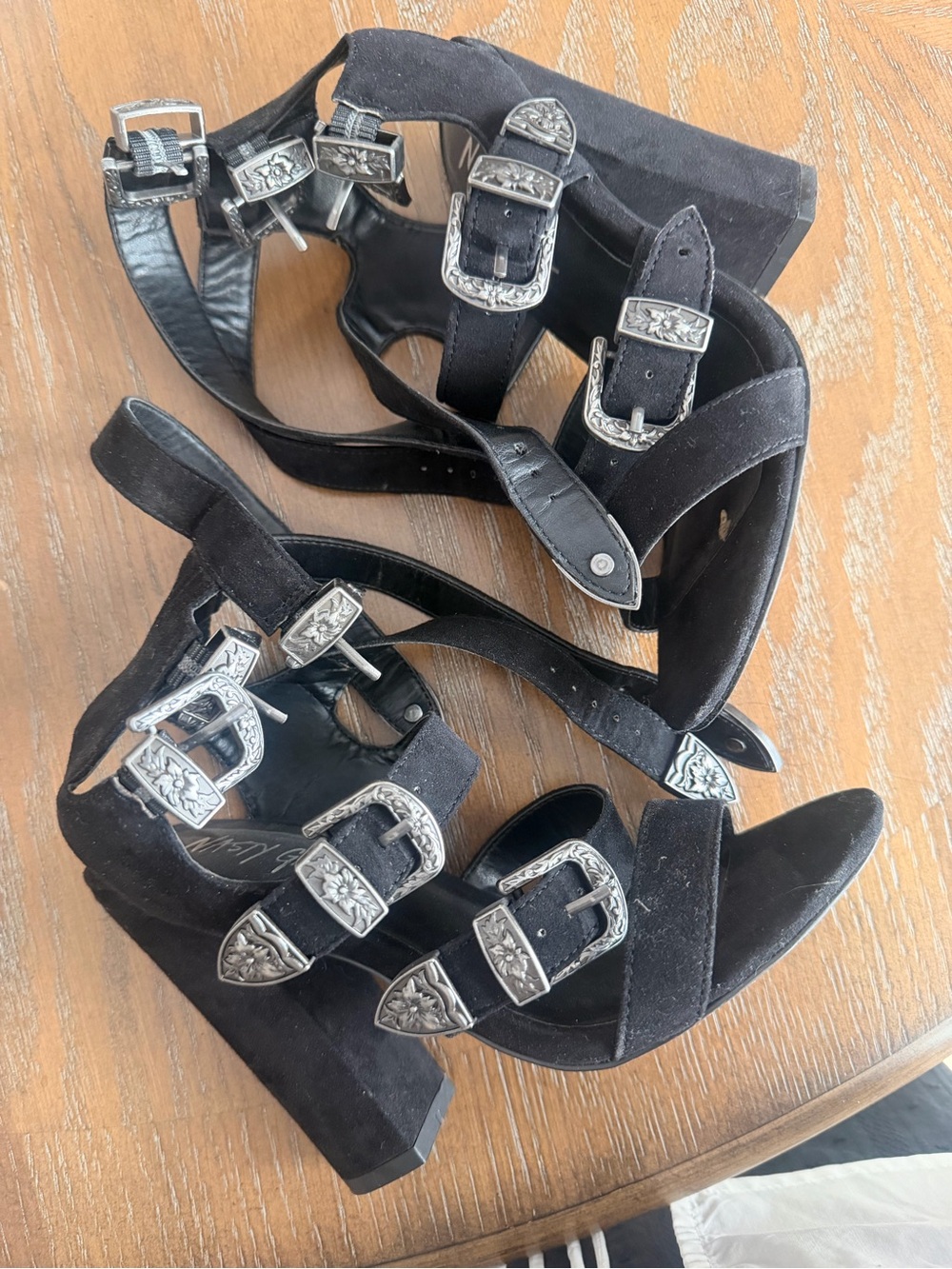 Nasty Gal Black Suede Buckle Platform Heels